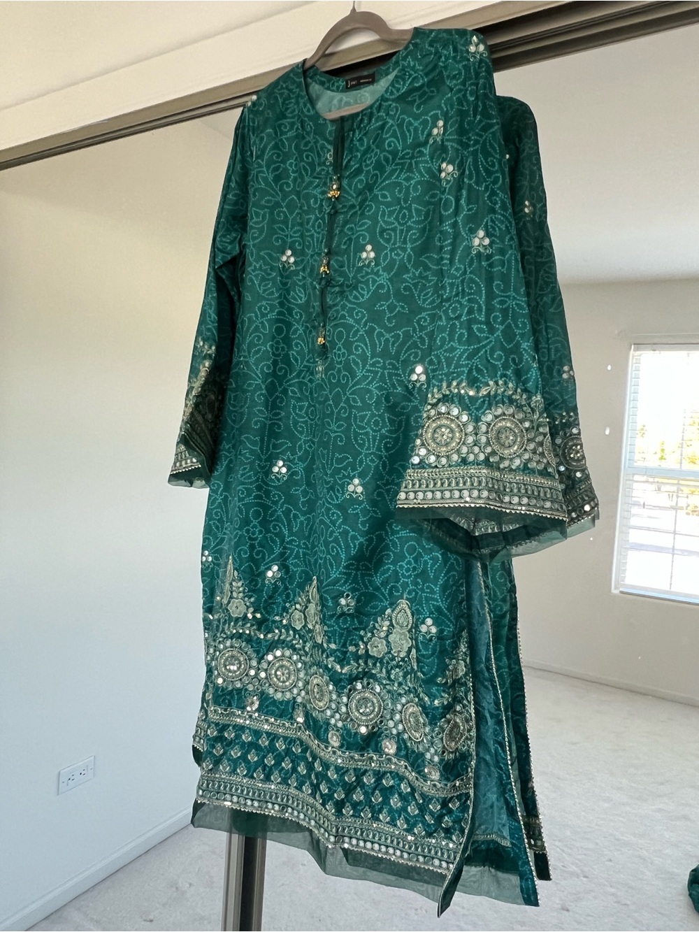 3 piece silk  Embroidered Teal Women's Dress